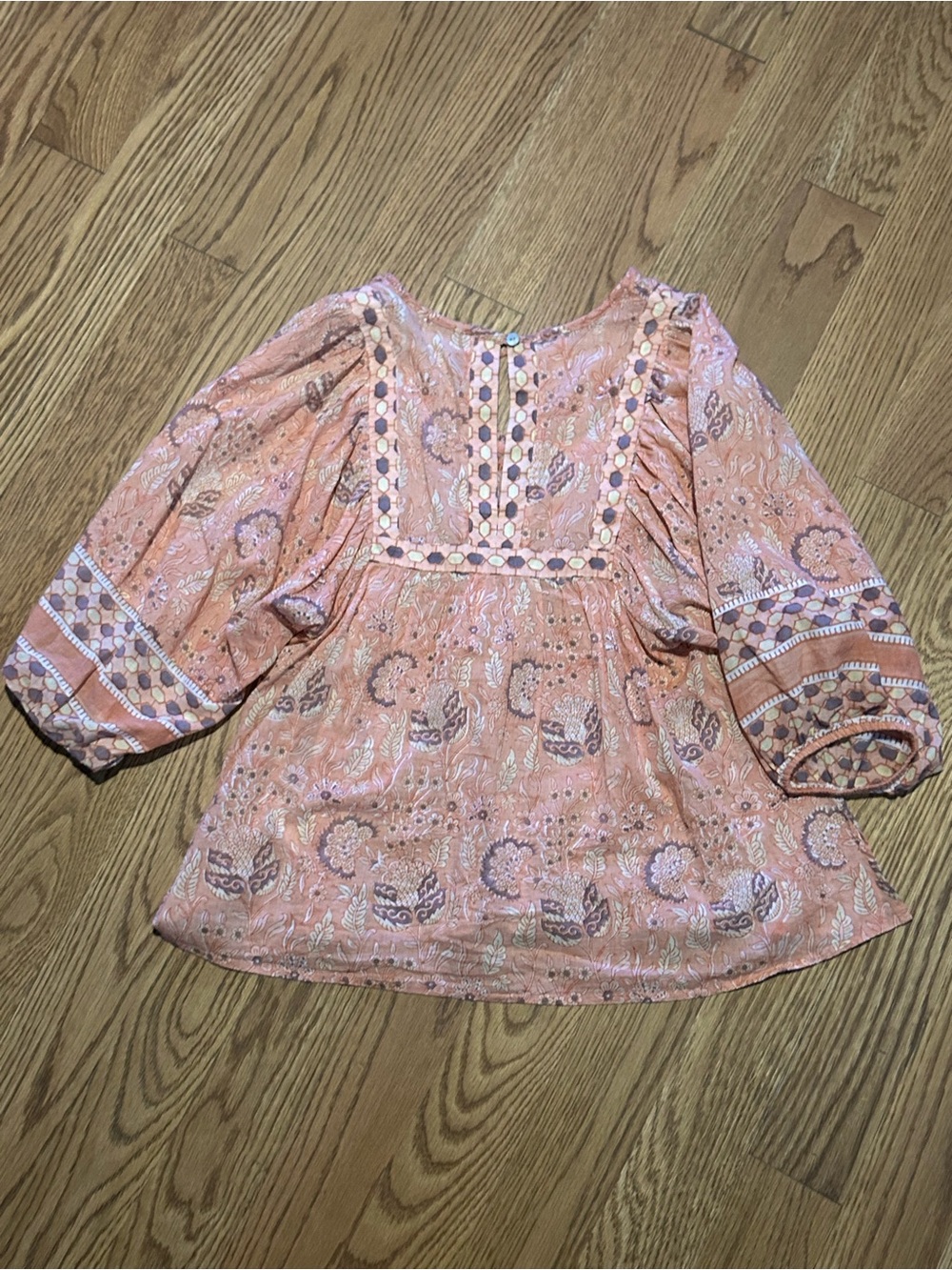 *Cleobella Boho Blouse S Organic Cotton Peach Floral Tassel Top Festival Chic - Picture 9 of 10